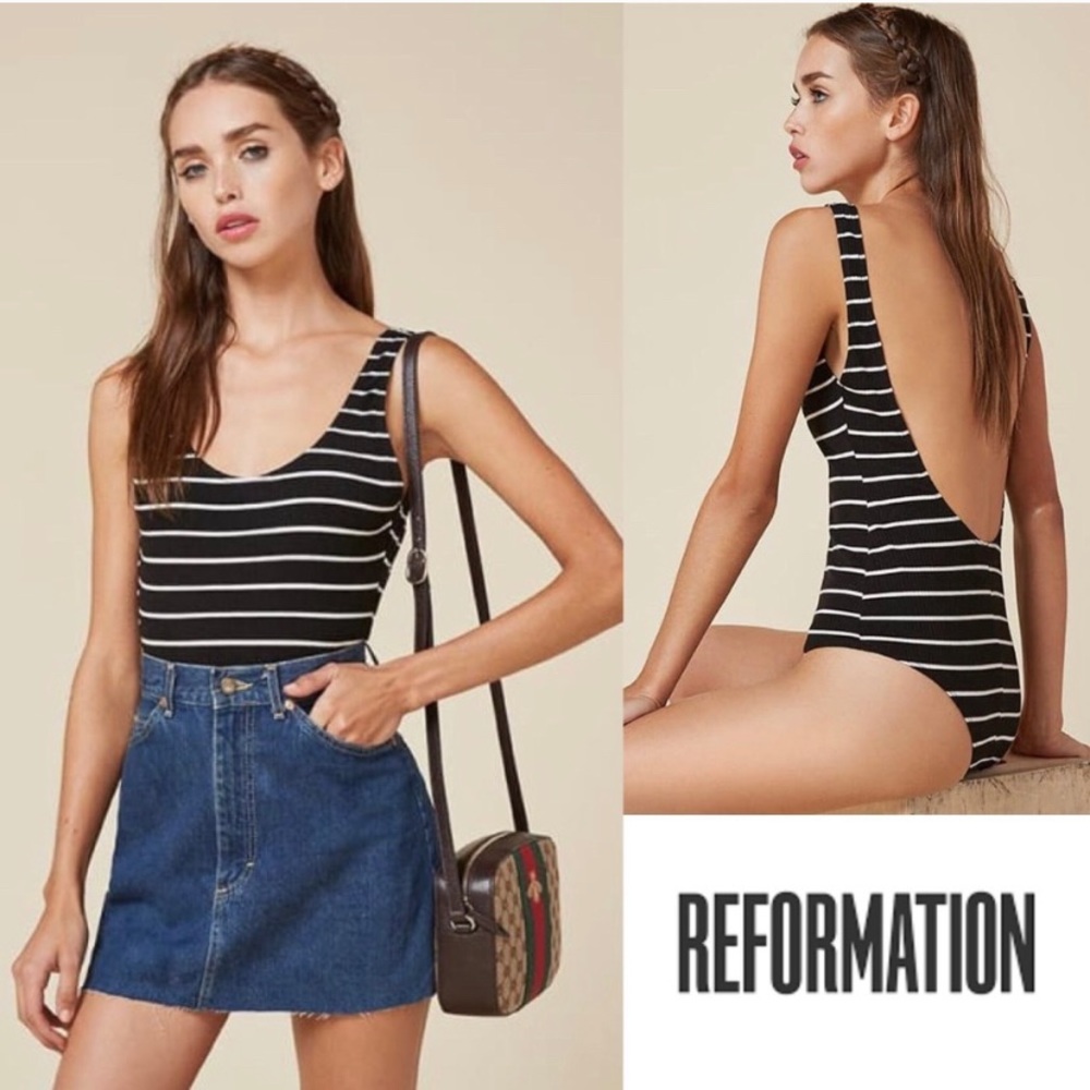 REFORMATION Pam Bodysuit Black & White Stripe
